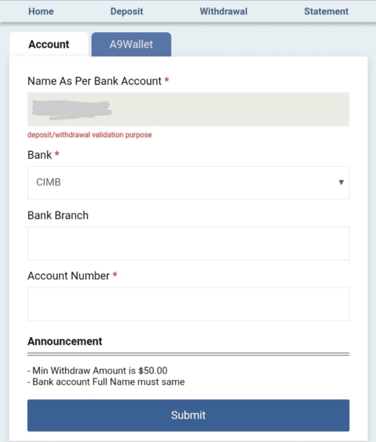 How to withdraw from A9play or A9 Today
